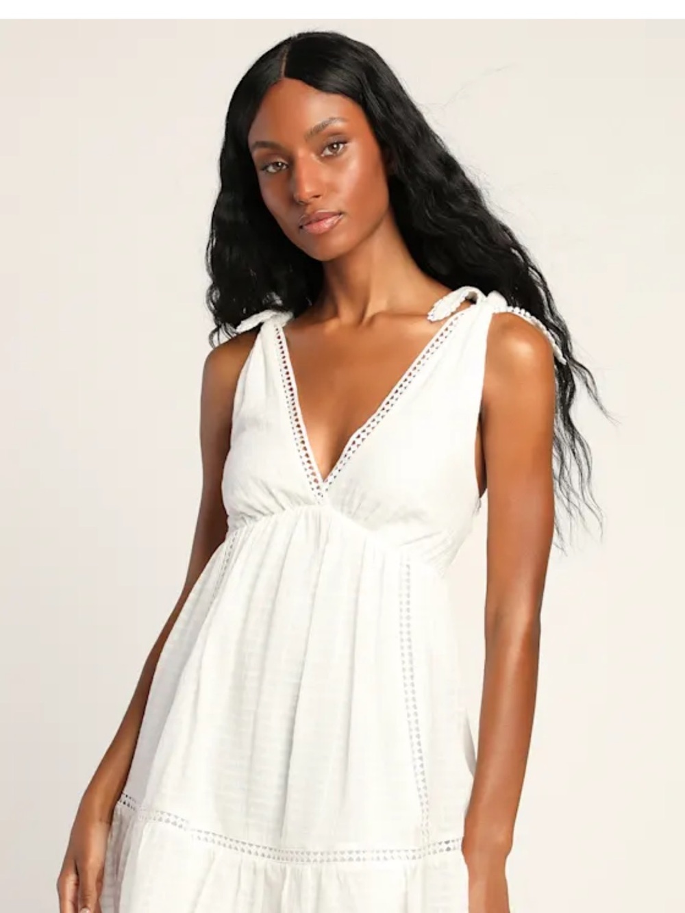 Lulu’s White tie-strap babydoll mini dress Summer Dress- size small - Picture 2 of 14